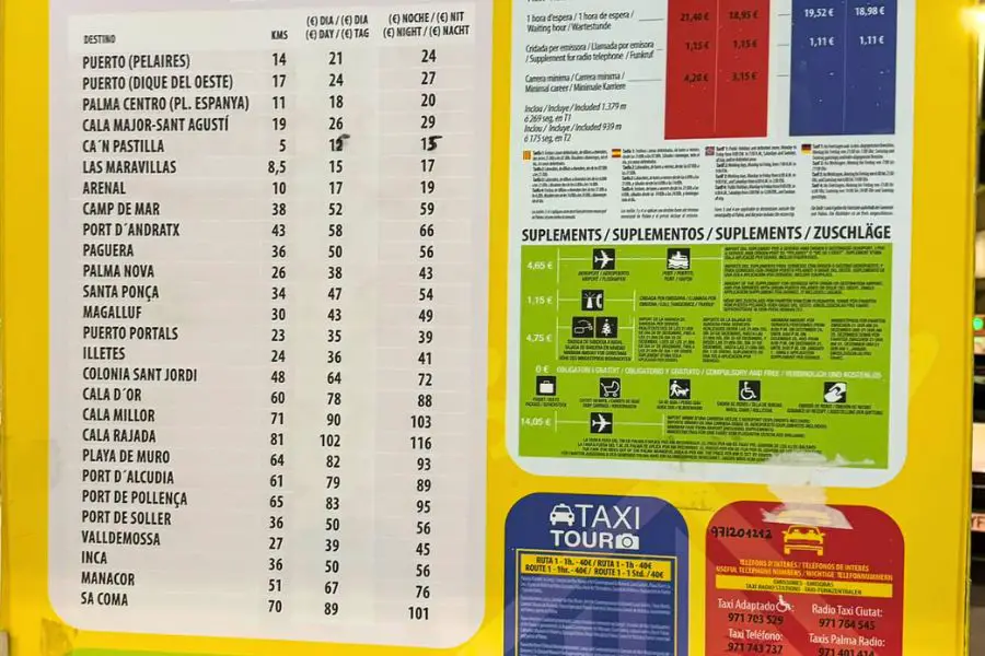 taxi prices palma airport