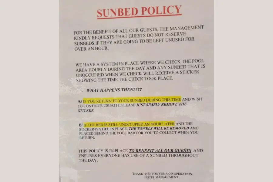 Son Matias Beach Hotel Palmanova sunbed policy